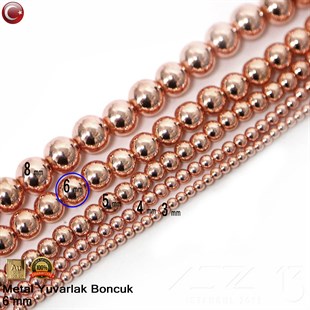Metal Boncuk - Yuvarlak - 6 mm - Gerçek Rose Altın Kaplama / 10 Adet