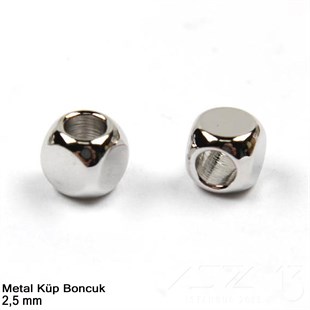 Metal Boncuk - Küp - 2,5 mm - Nikel Kaplama / 60 Adet