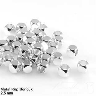 Metal Boncuk - Küp - 2,5 mm - Gümüş Kaplama / 60 Adet