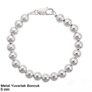 Metal Boncuk - Yuvarlak - 6 mm - Gümüş Kaplama / 10 Adet