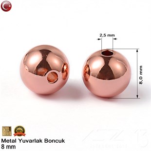 Metal Boncuk - Yuvarlak - 8 mm - Gerçek Rose Altın Kaplama / 10 Adet