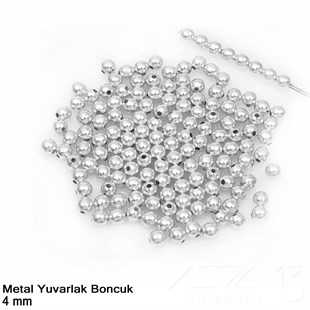 Metal Boncuk - Yuvarlak - 4 mm - Gümüş Kaplama / 50 Adet