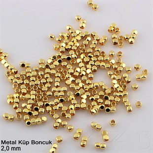 Metal Boncuk - Küp - 2,0 mm - Altın Renk Kaplama / 100 Adet