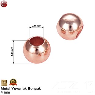 Metal Boncuk - Yuvarlak - 4 mm - Gerçek Rose Altın Kaplama / 50 Adet