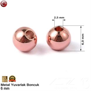 Metal Boncuk - Yuvarlak - 6 mm - Gerçek Rose Altın Kaplama / 10 Adet