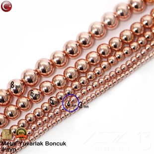 Metal Boncuk - Yuvarlak - 4 mm - Gerçek Rose Altın Kaplama / 50 Adet