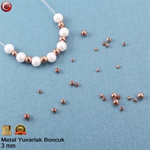 Metal Boncuk - Yuvarlak - 3 mm - Gerçek Rose Altın Kaplama / 100 Adet