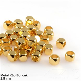 Metal Boncuk - Küp - 2,5 mm - Altın Renk Kaplama / 60 Adet