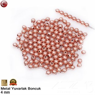 Metal Boncuk - Yuvarlak - 4 mm - Gerçek Rose Altın Kaplama / 50 Adet