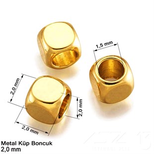 Metal Boncuk - Küp - 2,0 mm - Altın Renk Kaplama / 100 Adet