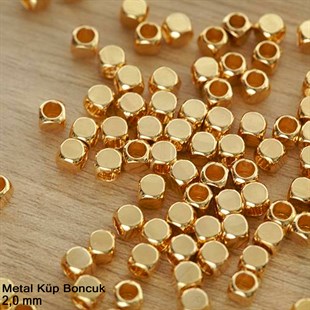 Metal Boncuk - Küp - 2,0 mm - Altın Renk Kaplama / 100 Adet