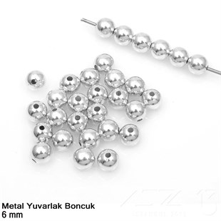 Metal Boncuk - Yuvarlak - 6 mm - Gümüş Kaplama / 10 Adet