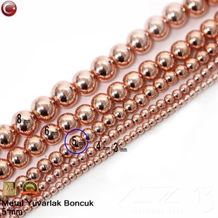 Metal Boncuk - Yuvarlak - 5 mm - Gerçek Rose Altın Kaplama / 20 Adet