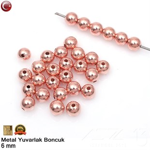 Metal Boncuk - Yuvarlak - 6 mm - Gerçek Rose Altın Kaplama / 10 Adet