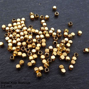 Metal Boncuk - Küp - 2,5 mm - Altın Renk Kaplama / 500 Adet