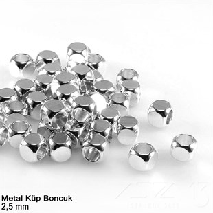 Metal Boncuk - Küp - 2,5 mm - Nikel Kaplama / 60 Adet