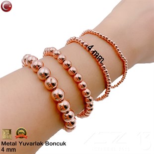 Metal Boncuk - Yuvarlak - 4 mm - Gerçek Rose Altın Kaplama / 50 Adet