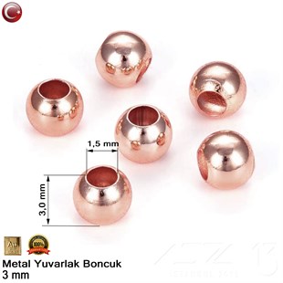 Metal Boncuk - Yuvarlak - 3 mm - Gerçek Rose Altın Kaplama / 100 Adet