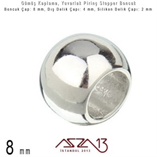 Gümüş Kaplama - Silikonlu 8 mm - Stoper Boncuk / 1 Adet