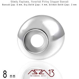 Gümüş Kaplama - Silikonlu 8 mm - Stoper Boncuk / 1 Adet