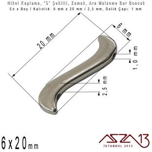 Nikel Kaplama - S Şekilli 20x6 mm - Metal Ara Malzeme  / 10 Adet