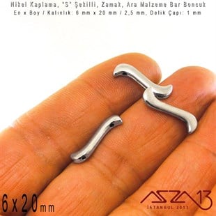 Nikel Kaplama - S Şekilli 20x6 mm - Metal Ara Malzeme  / 10 Adet