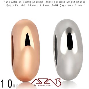 Rose Altın ve Gümüş Kaplama - Silikonlu 10 mm - Stoper Boncuk / 1 Adet