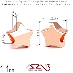 Rose Altın Kaplama - Yıldız 11 mm - Metal Boncuk Ara Malzeme  / 1 Adet