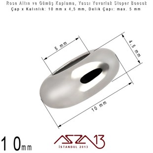 Rose Altın ve Gümüş Kaplama - Silikonlu 10 mm - Stoper Boncuk / 1 Adet