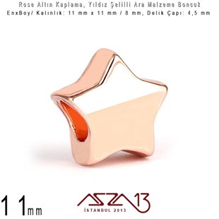 Rose Altın Kaplama - Yıldız 11 mm - Metal Boncuk Ara Malzeme  / 1 Adet