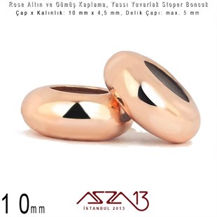 Rose Altın ve Gümüş Kaplama - Silikonlu 10 mm - Stoper Boncuk / 1 Adet