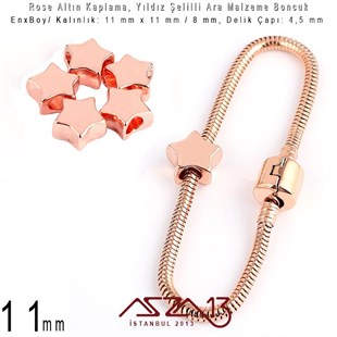 Rose Altın Kaplama - Yıldız 11 mm - Metal Boncuk Ara Malzeme  / 1 Adet