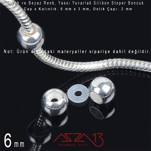 Siyah ve Beyaz Renk - Silikon Stoper Halka 6 mm  / 15 Adet