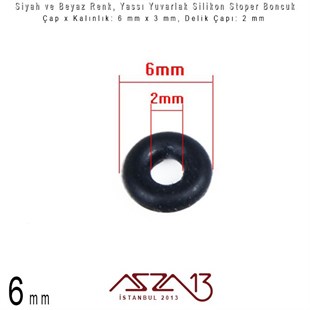 Siyah ve Beyaz Renk - Silikon Stoper Halka 6 mm  / 15 Adet