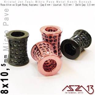 Rose Altın / Siyah Rodaj Kaplama, Jet Kristal Taşlı 10,5 mm Micro Pave Mekik Boncuk / Paket İçeriği 1 Adet