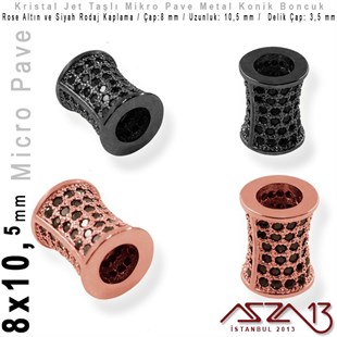 Rose Altın / Siyah Rodaj Kaplama, Jet Kristal Taşlı 10,5 mm Micro Pave Mekik Boncuk / Paket İçeriği 1 Adet