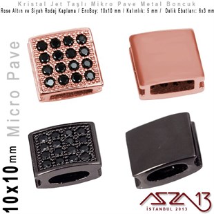 Rose Altın / Siyah Rodaj Kaplama, Jet Kristal Taşlı 7 mm Micro Pave Kare Boncuk / Paket İçeriği 1 Adet