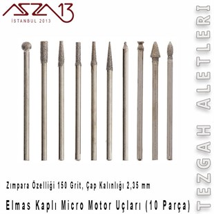 Elmas Kaplamalı Mikro Motor Uç Seti (10 Parça)