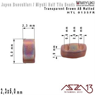 Half Tila Boncuk - Transparent Brown AB Matted- HTL0135FR / 48 Adet