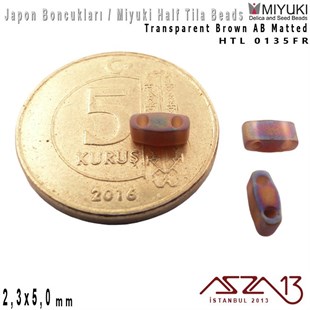 Half Tila Boncuk - Transparent Brown AB Matted- HTL0135FR / 48 Adet
