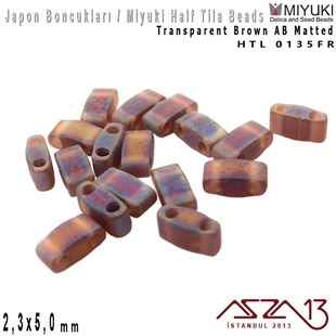 Half Tila Boncuk - Transparent Brown AB Matted- HTL0135FR / 48 Adet