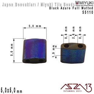 Tila Boncuk - Black Azuro Full Matted - 55110 / 24 Adet