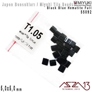 Tila Boncuk - Black Blue Hematite Full - 55092 / 24 Adet