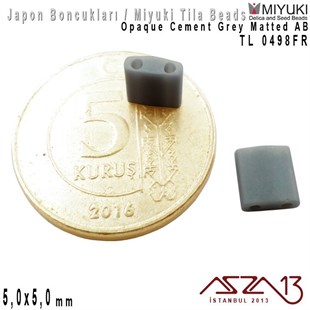 Tila Boncuk - Opaque Cement Grey Matted AB - TL0498FR / 24 Adet