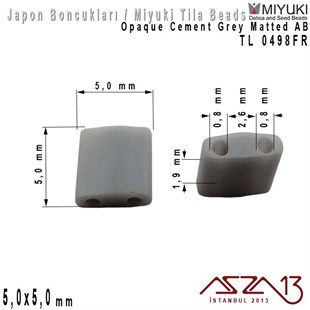 Tila Boncuk - Opaque Cement Grey Matted AB - TL0498FR / 24 Adet