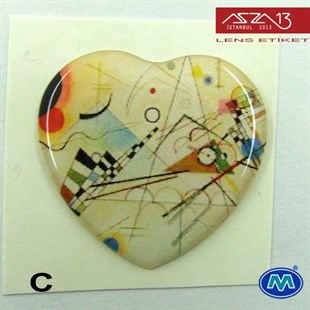 Kendinden Yapışkanlı 22 mm x 22 mm Kalp Kabaşon Etiket (Modes) / Paket İçeriği 2 Adet