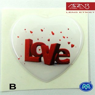 Kendinden Yapışkanlı 22 mm x 22 mm Kalp Kabaşon Etiket (Modes) / Paket İçeriği 2 Adet