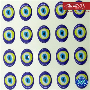 Kendinden Yapışkanlı 14 mm x 18 mm Oval Kabaşon Nazar Boncuğu Etiket (Modes) / Paket İçeriği 4 Adet