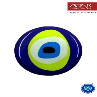 Kendinden Yapışkanlı 14 mm x 18 mm Oval Kabaşon Nazar Boncuğu Etiket (Modes) / Paket İçeriği 4 Adet