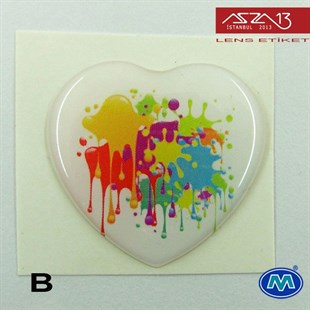 Kendinden Yapışkanlı 22 mm x 22 mm Kalp Kabaşon Etiket (Modes) / Paket İçeriği 2 Adet